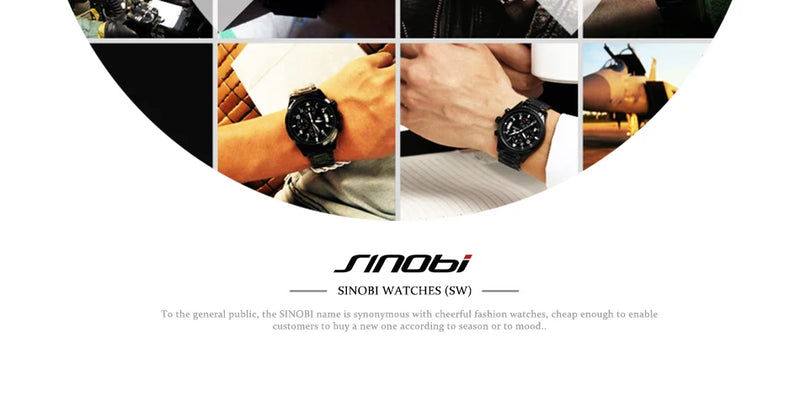 SINOBI Luxury Men Waterproof Stainless Steel Pilot Wrist Watches Chronograph Date Sport Diver Luminous Quartz Watch Montre Homme