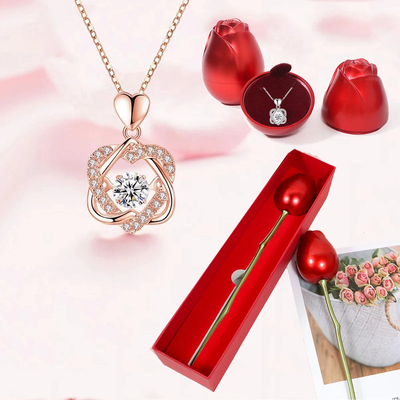 Heart Intertwined Necklace With Creative Rose Gift Box For Women Girlfriend 2023 Valentine Day Present Fashion Romantic Jewelry