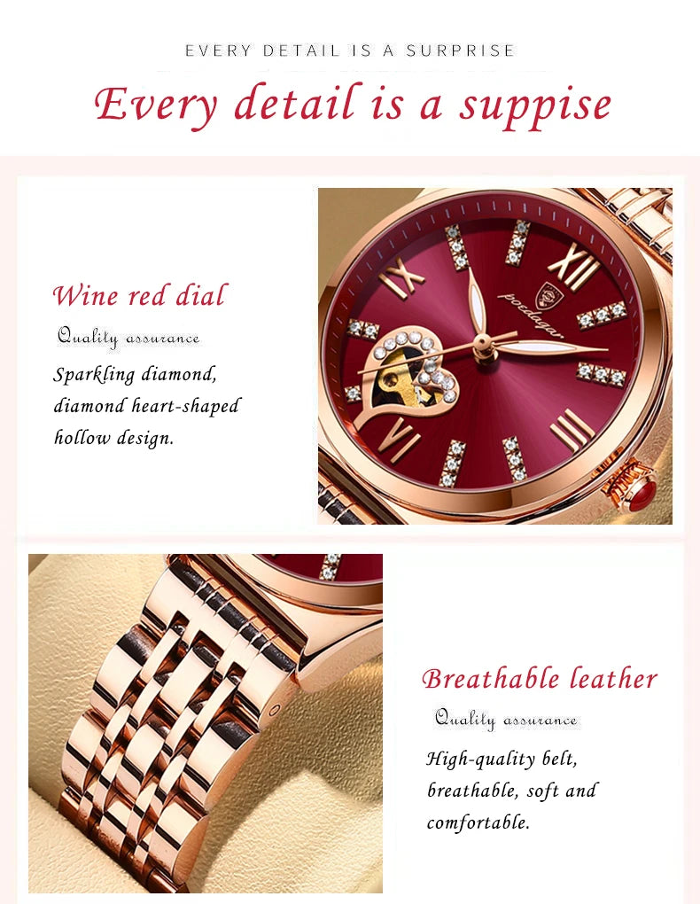 POEDAGAR Women Watches Fashion Rose Gold Stainless Stain Steel Ladies Watch Waterproof Quarzt Wristwatch Romatic Girlfriend Gift